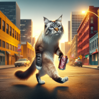 Realistic cat walking across the street with a can of soda. (Inspired by the Tommy Davidson comedy special 