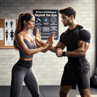 create a here image for this blog post topic: Women's Self-Defense Seminars: Beyond the Gun, include a sexy curvy woman and a sexy man, photo realistic, HDR, 4k, 