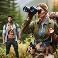 create a here image for this blog post topic: The Empowerment of Solo Hunting Trips for Women, include a curvy but fairly slim and attractive woman and a model like man, photo realistic, HDR, 4k, 