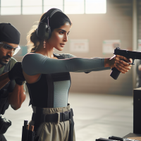 create a here image for this blog post topic: Innovative Firearms Training Tools and Resources for Women, include a curvy but fairly slim and attractive woman, and a model like man, photo realistic, HDR, 4k, 