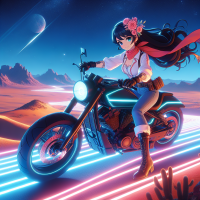 Mexican girl riding motorcycle bike, pinup style look and in a dessert. 