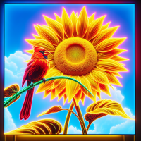 beautiful sunflower with one red cardinal 